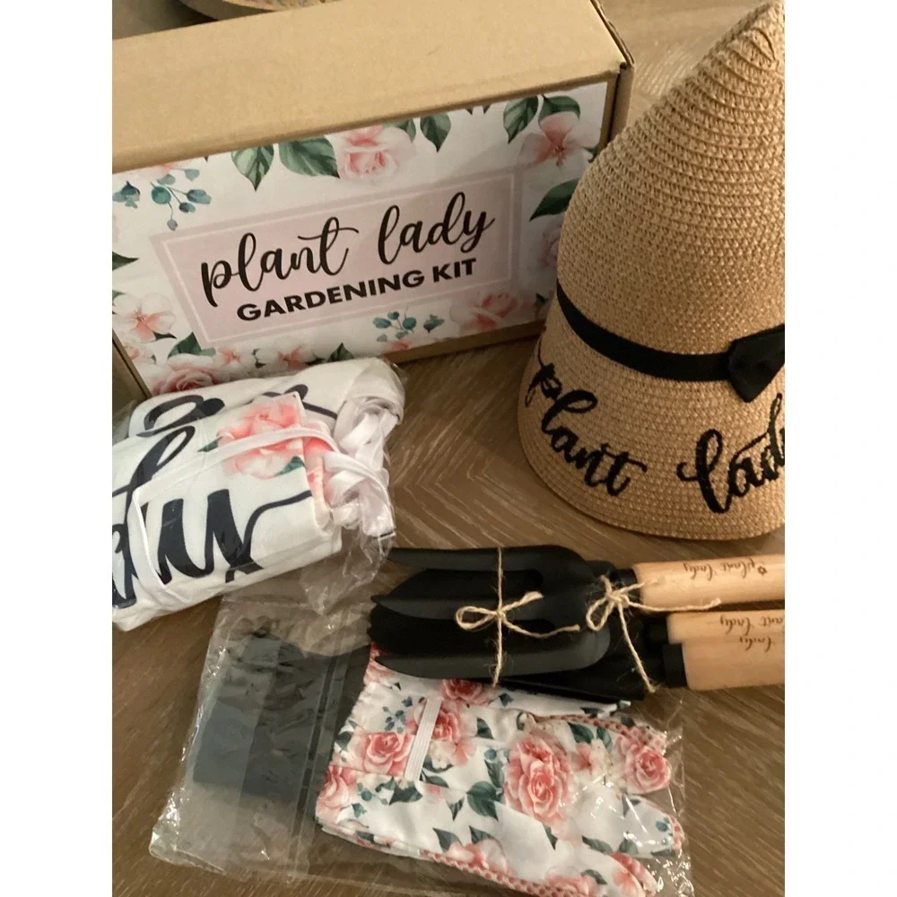 The Plant Lady Gardening Gift Box by Percozzi Tools Apron Gloves & Hat Open Box